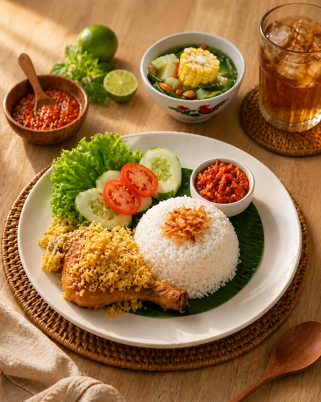 Ayam kremes family lunch near Borobudur Temple