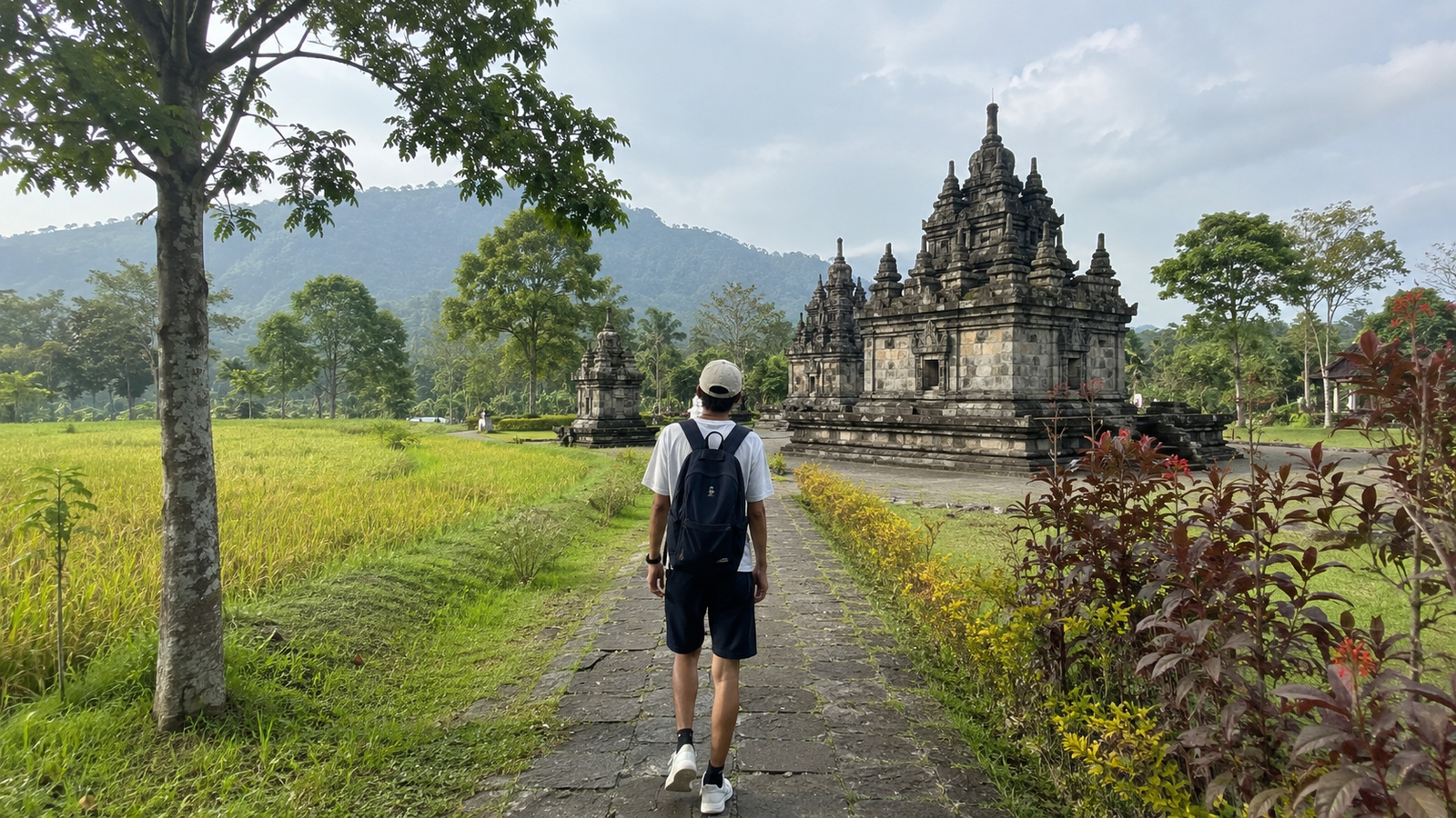 Temples near Borobudur: Mendut Temple with carved stone walls