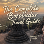 Borobudur Temple at sunrise with mist and stupas