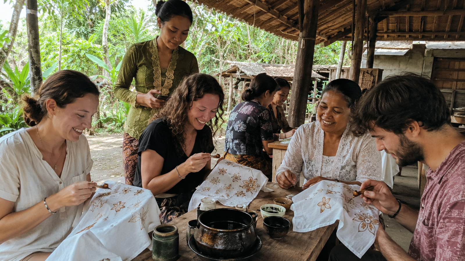 Borobudur tourism villages artisan demonstrating woodcarving in Wanurejo