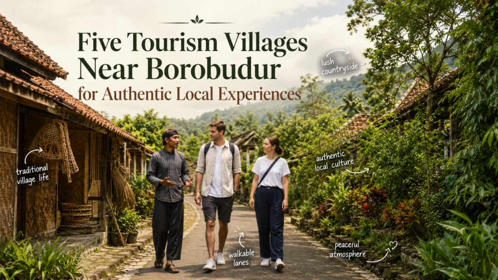 Borobudur tourism villages landscape with rice fields and traditional houses