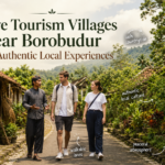 Borobudur tourism villages landscape with rice fields and traditional houses