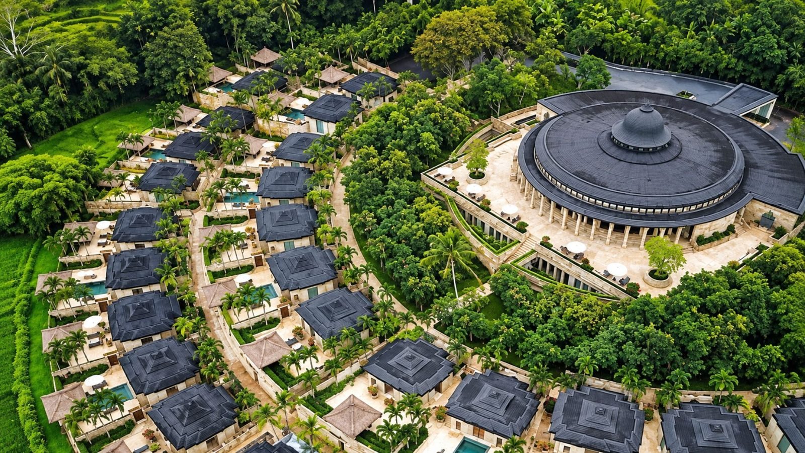 Luxury resort setting near Borobudur temple in Central Java Indonesia