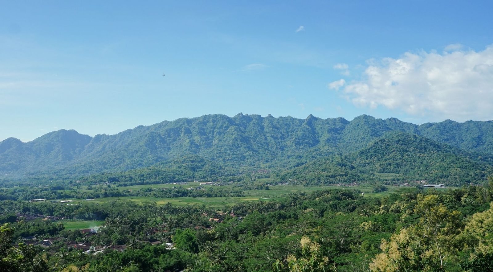 View of the Menoreh Hills from the upper floor of Kedai Bukit Rhema near Borobudur