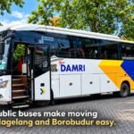 Illustration of a public bus parked in Magelang, transport Magelang without a car